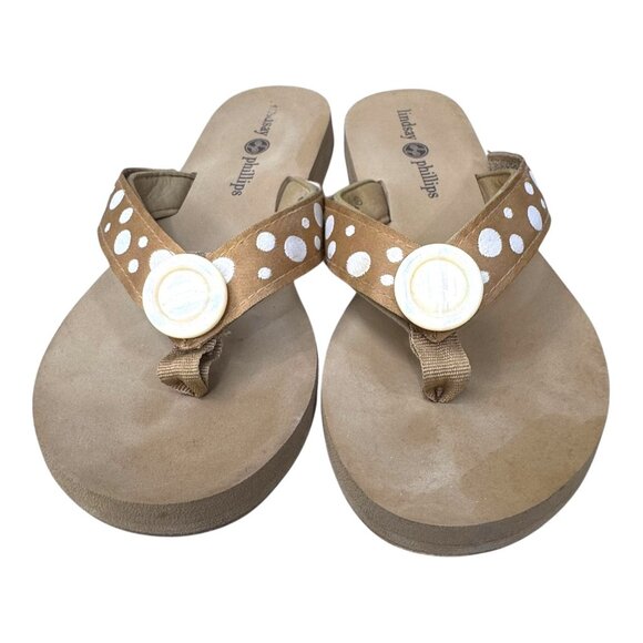 Lindsay Phillips Switchflops Polka Dot Tan Flip Flops Sandals Interchangeable 7 - Picture 1 of 7